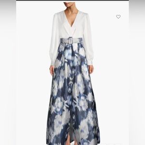 Sachi & Babi Zoe Belted Floral Gown Ivory Blue Size 14